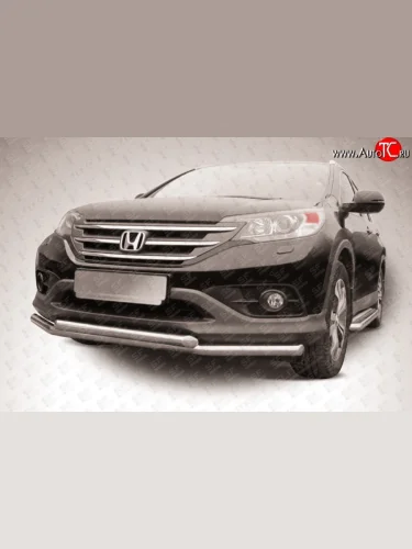 Двойная защита переднего бампера из труб диаметрами по 57 мм Slitkoff (Нержавейка) Honda CR-V  RM1,RM3,RM4 (2012-2015) дорестайлинг