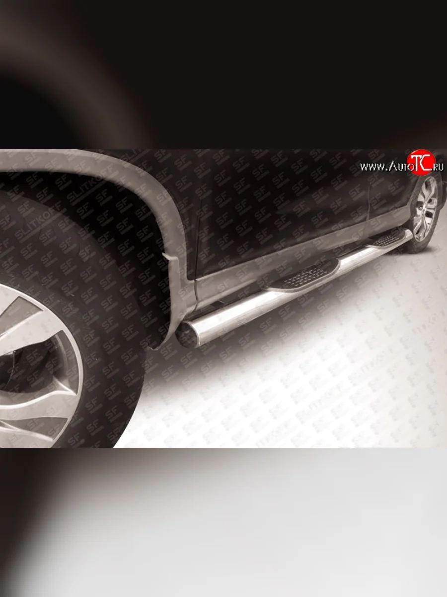 Защита порогов из трубы d76 мм с пластиковыми вставками для ног Slitkoff Honda CR-V RM1,RM3,RM4 дорестайлинг (2012-2015) (Нержавейка, Полированная)  с доставкой в г. Керчь