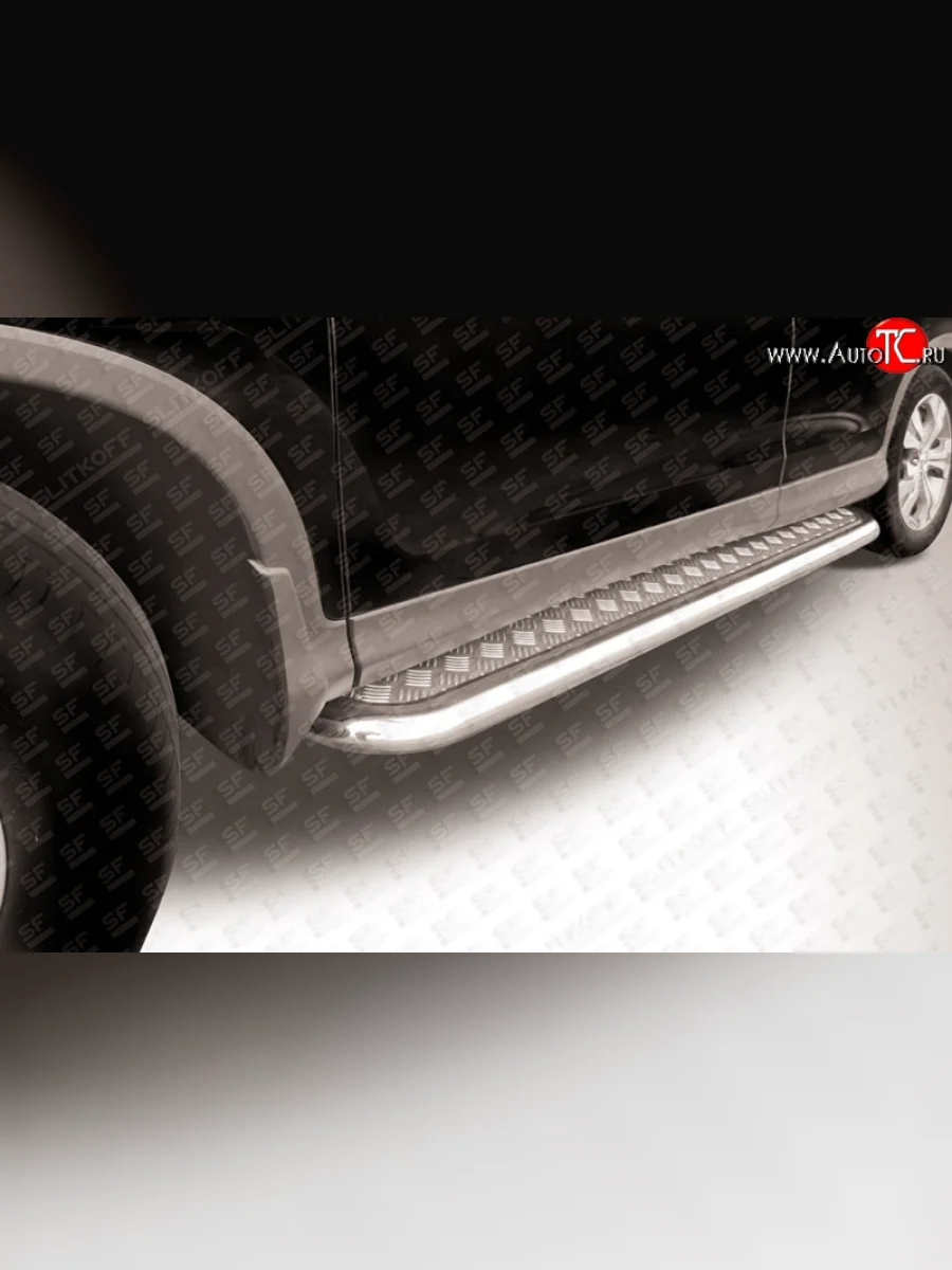 Широкая защита порогов Slitkoff Honda CR-V RM1,RM3,RM4 дорестайлинг (2012-2015) (Нержавейка, Полированная)  в Перми Пермском крае