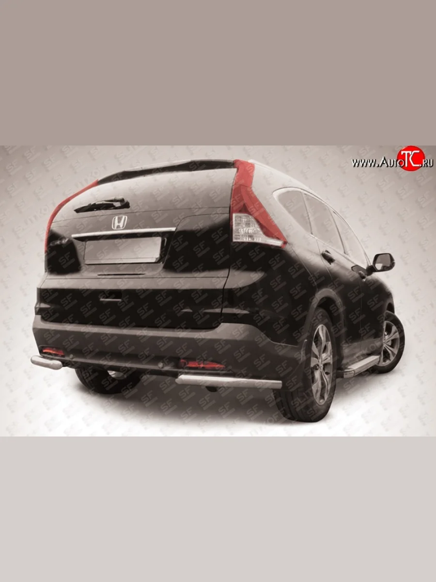 Защита заднего бампера из двух боковых уголков диаметром 57 мм Slitkoff Honda CR-V RM1,RM3,RM4 дорестайлинг (2012-2015) (Нержавейка, Полированная)  в Керчи Республика Крым