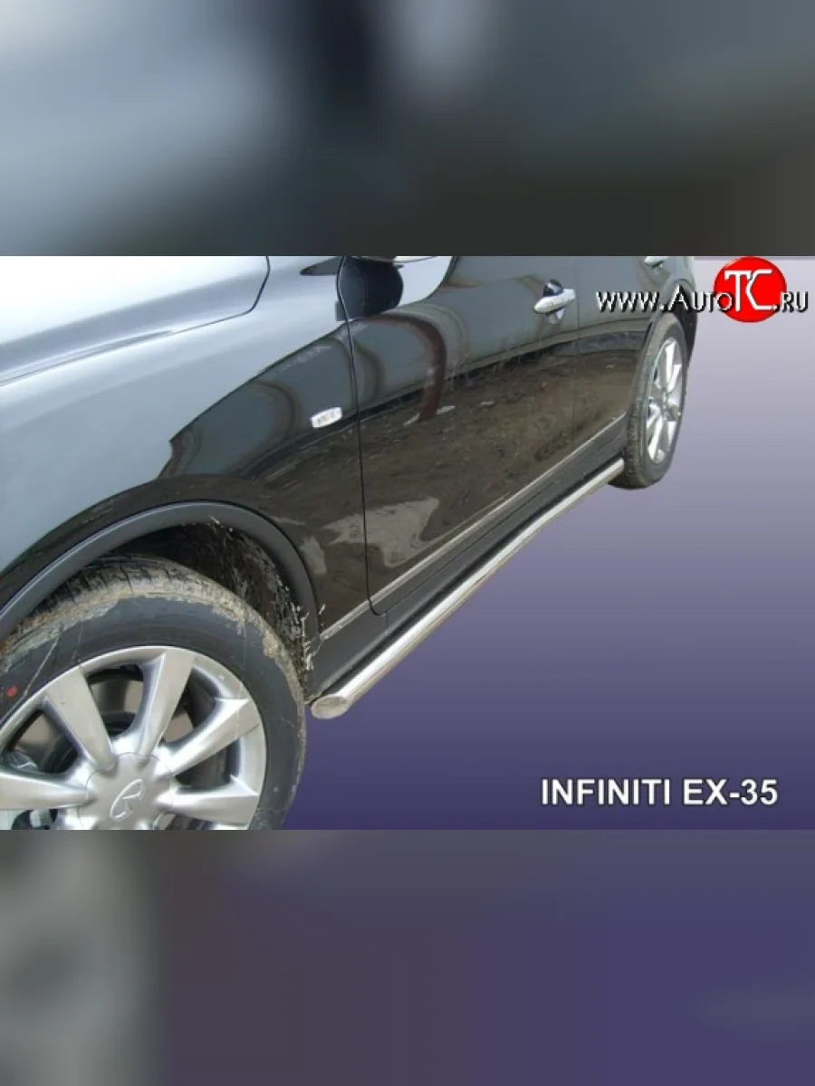 Защита порогов из круглой трубы диаметром 57 мм с загнутыми краями Slitkoff  INFINITI EX35 (2007-2013) J50 (Нержавейка, Полированная)  в Самаре Самарской области