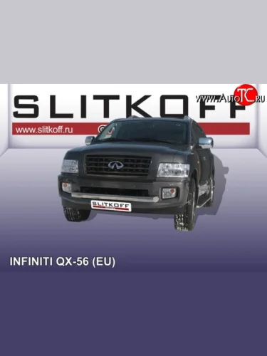 Одинарная защита переднего бампера диаметром 76 мм Slitkoff (Нержавейка) INFINITI QX56 JA60 рестайлинг (2007-2010)