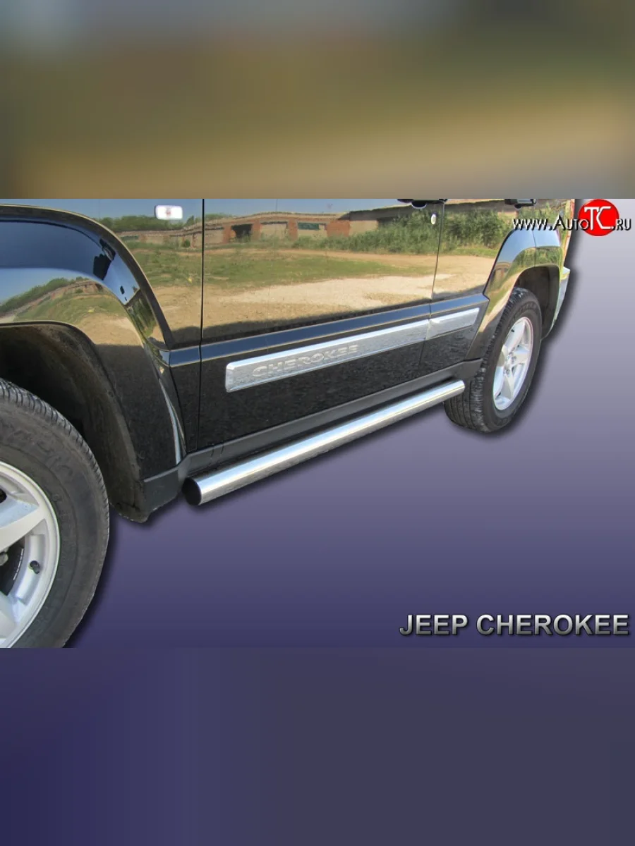 Защита порогов из круглой трубы диаметром 76 мм Slitkoff Jeep Liberty KK (2007-2013) (Нержавейка, Полированная)  с доставкой в г. Керчь