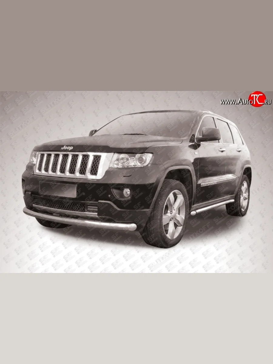 Одинарная защита переднего бампера диаметром 76 мм Slitkoff Jeep Grand Cherokee WK2 дорестайлинг (2010-2013) (Нержавейка, Полированная)  в Самаре Самарской области