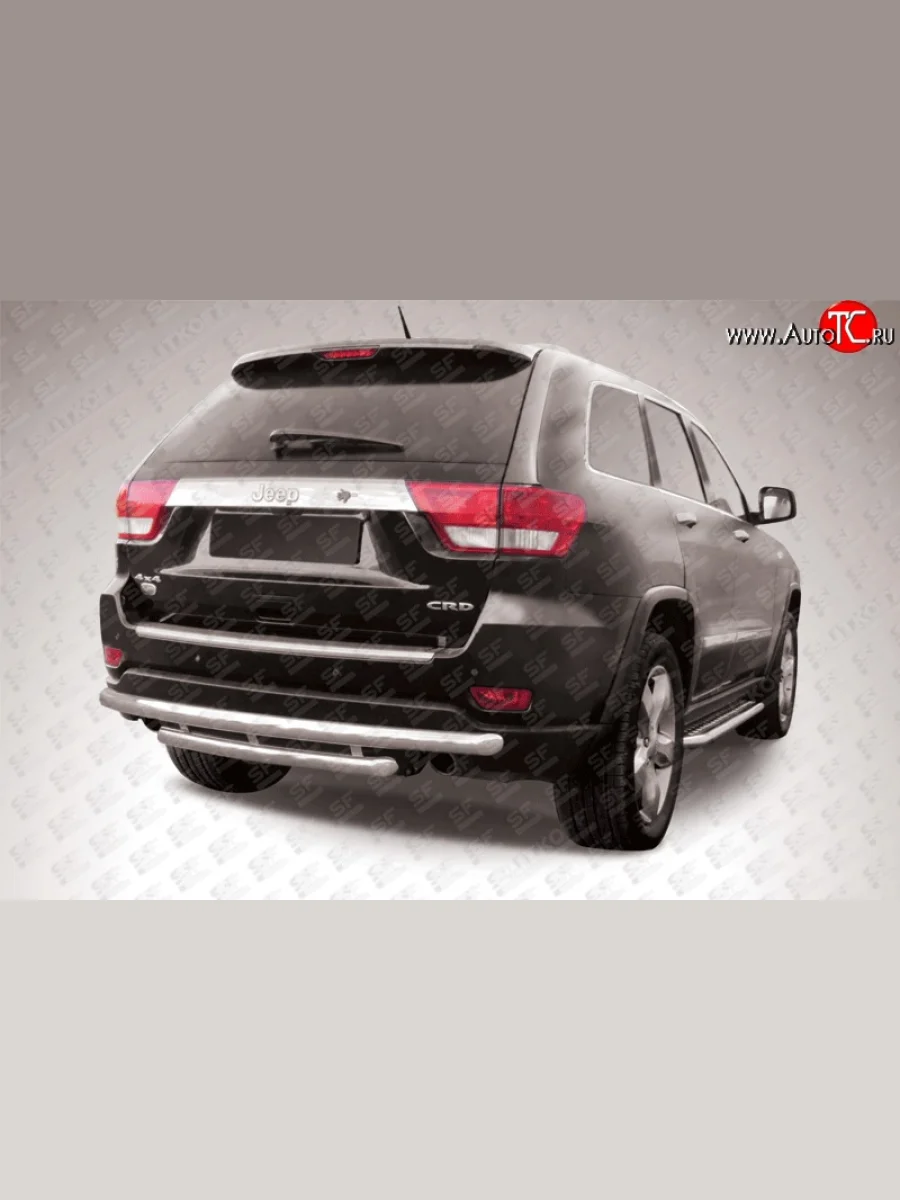 Двойная защита заднего бампера из труб диаметрами по 57 мм Slitkoff Jeep Grand Cherokee WK2 дорестайлинг (2010-2013) (Нержавейка, Полированная)  с доставкой в г. Керчь