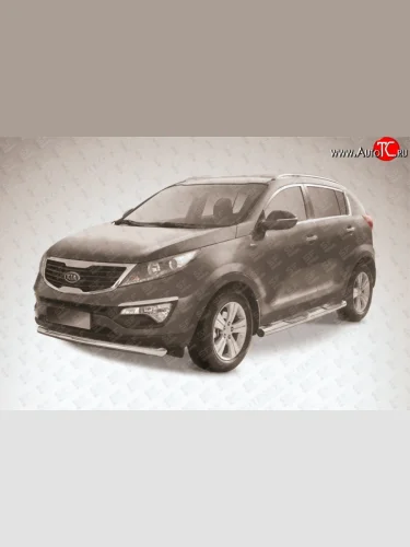 Одинарная защита переднего бампера диаметром 76 мм Slitkoff (Нержавейка) KIA Sportage  3 SL (2010-2014) дорестайлинг