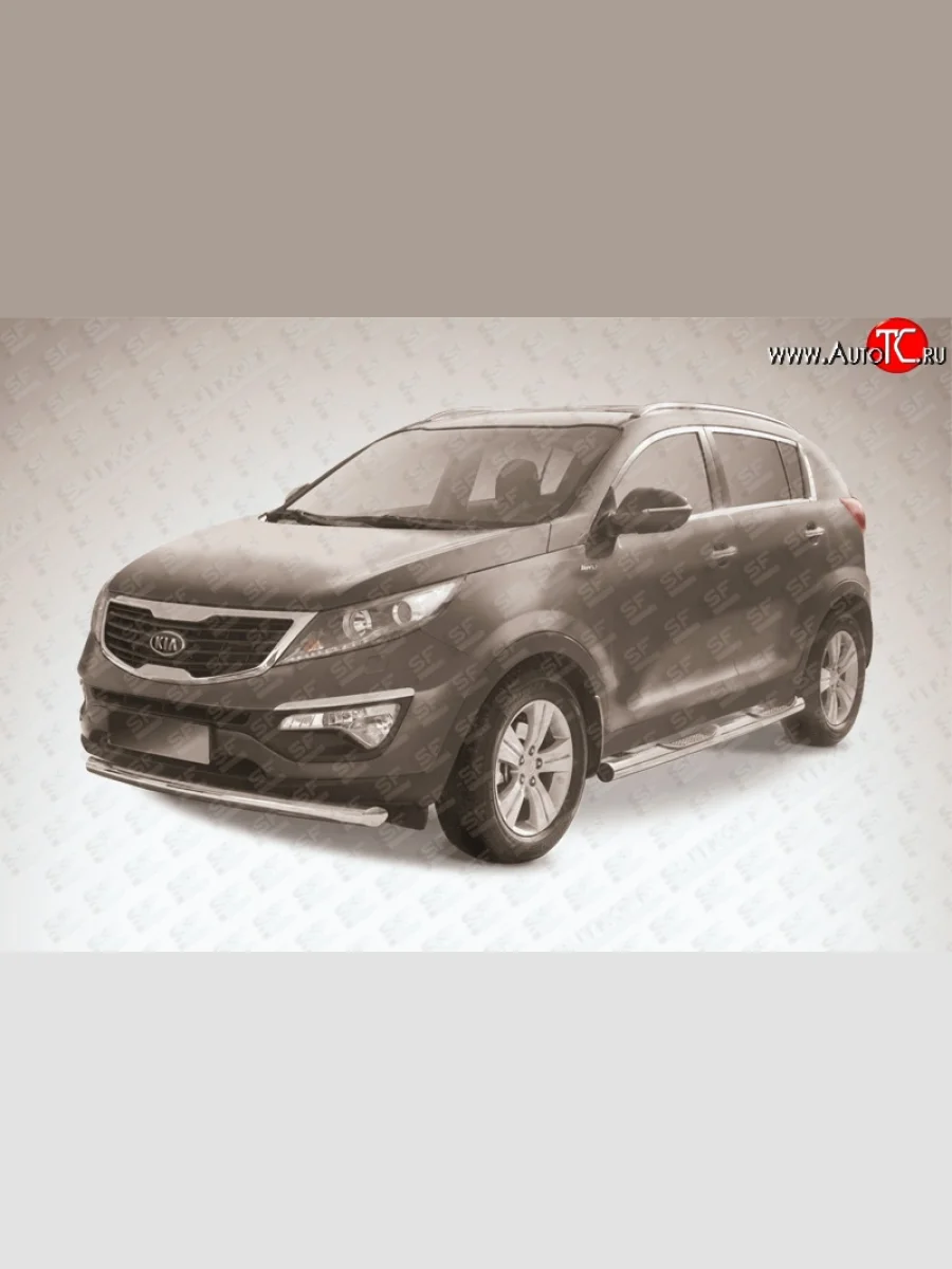 Одинарная защита переднего бампера диаметром 76 мм Slitkoff  KIA Sportage (2010-2014) 3 SL (Нержавейка, Полированная)  в Самаре Самарской области