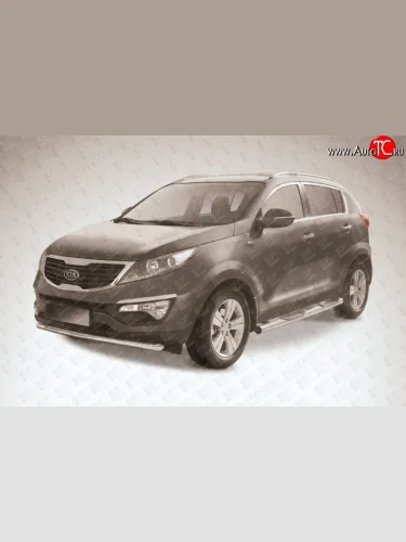 Одинарная защита переднего бампера из трубы диаметром 57 мм Slitkoff (Нержавейка) KIA Sportage  3 SL (2010-2014) дорестайлинг