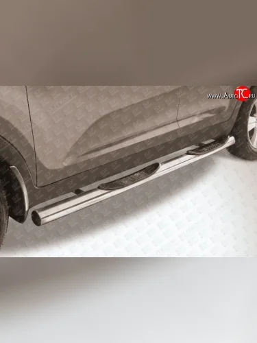 Защита порогов из трубы d76 мм с пластиковыми вставками для ног Slitkoff (Нержавейка) KIA Sportage  3 SL (2010-2016) дорестайлинг, рестайлинг