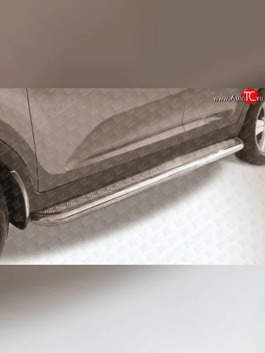 Широкая защита порогов Slitkoff (Нержавейка) KIA Sportage  3 SL (2010-2016) дорестайлинг, рестайлинг