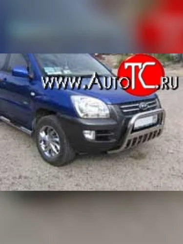 Усиленная защита переднего бампера с защитой картера Slitkoff (Нержавейка) KIA Sportage  2 JE,KM (2008-2010)  рестайлинг