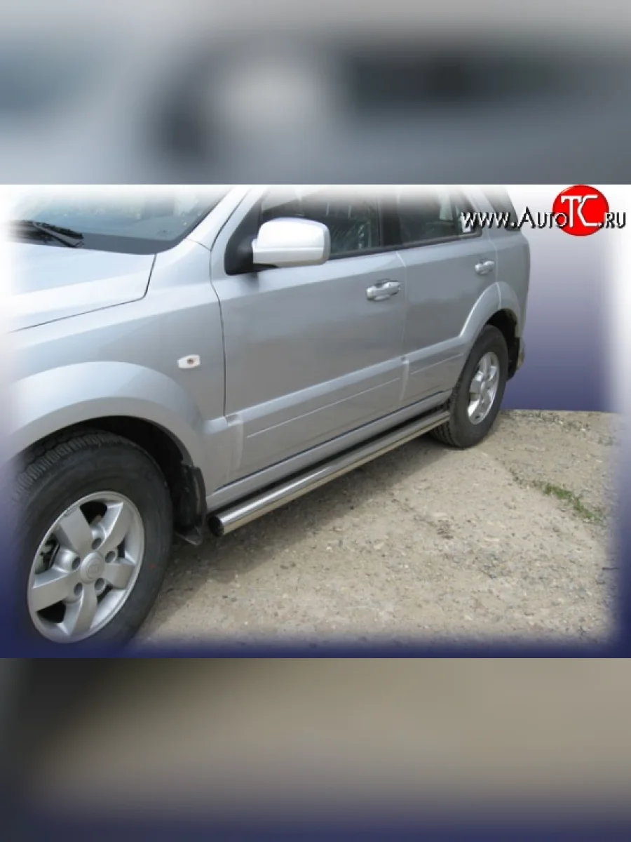 Защита порогов из круглой трубы диаметром 76 мм Slitkoff KIA Sorento BL рестайлинг (2006-2010) (нержавейка полированная)  в Керчи Республика Крым