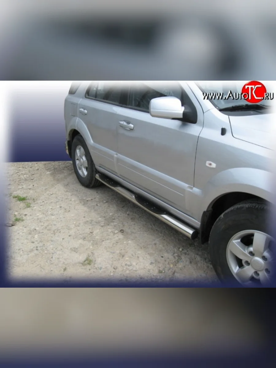 Защита порогов из трубы d76 мм с пластиковыми вставками для ног Slitkoff KIA Sorento BL рестайлинг (2006-2010) (нержавейка полированная)  в Керчи Республика Крым