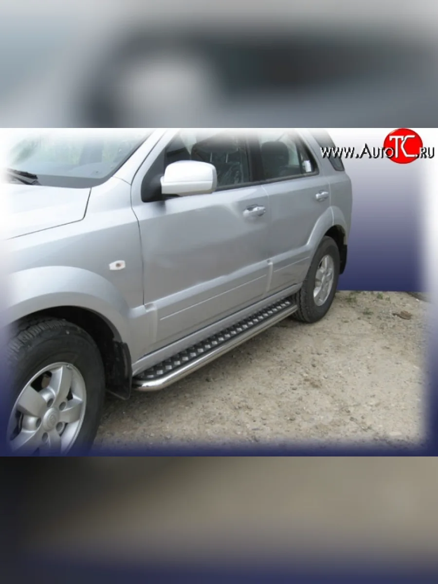 Широкая защита порогов с трубой диаметром 57 мм Slitkoff KIA Sorento BL рестайлинг (2006-2010)  в Перми Пермском крае