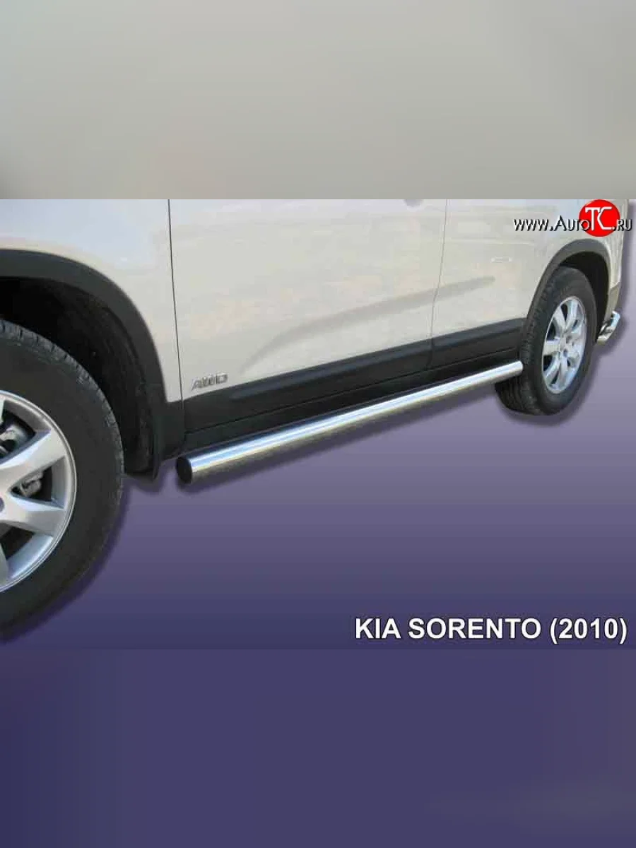 Защита порогов из круглой трубы диаметром 76 мм Slitkoff KIA Sorento XM дорестайлинг (2009-2012) (Нержавейка, Полированная)  в Керчи Республика Крым