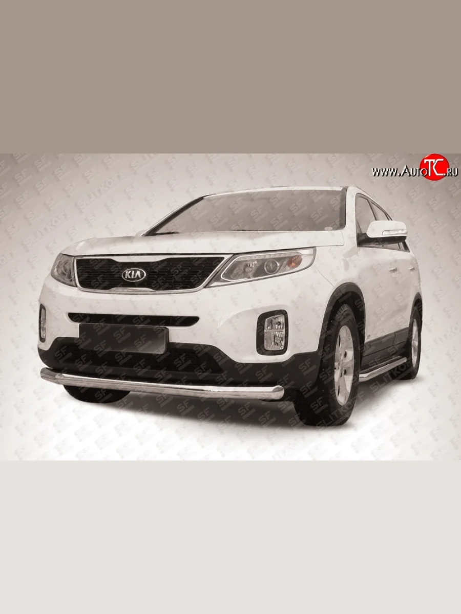 Одинарная защита переднего бампера из трубы диаметром 76 мм Slitkoff KIA Sorento XM рестайлинг (2012-2015) (Нержавейка, Полированная)  в Самаре Самарской области