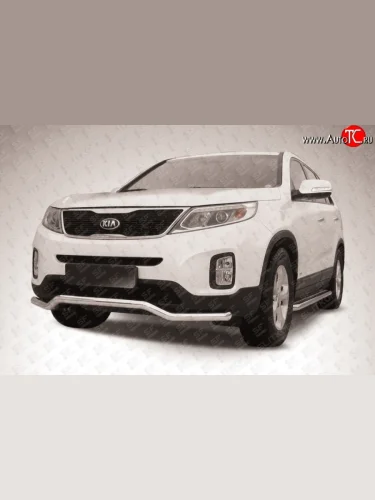 Фигурная защита переднего бампера диаметром 57 мм Slitkoff (Нержавейка) KIA Sorento  XM (2012-2015) рестайлинг