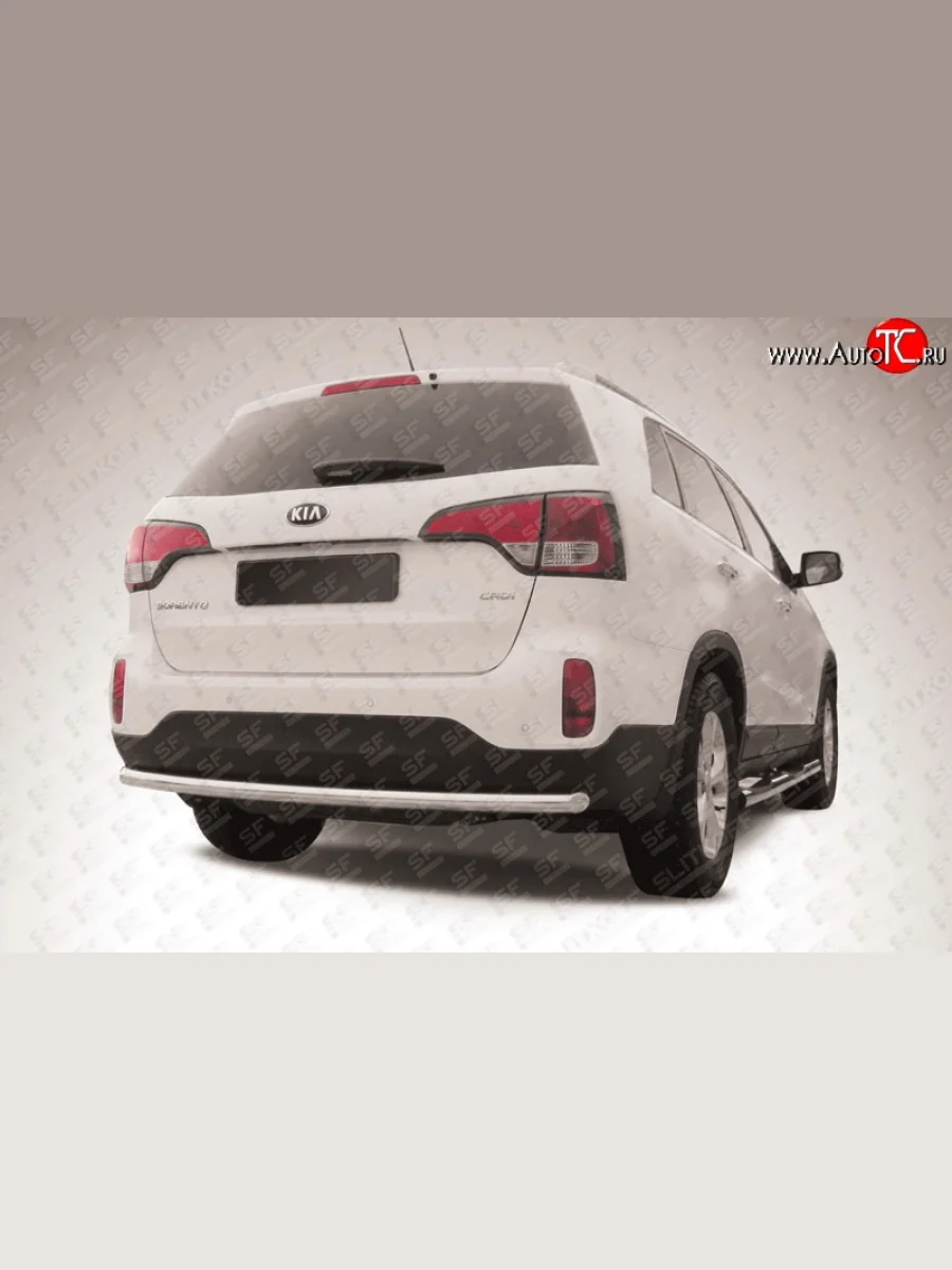 Защита заднего бампера из короткой трубы диаметром 57 мм Slitkoff KIA Sorento XM рестайлинг (2012-2015) (Нержавейка, Полированная)  с доставкой в г. Пермь