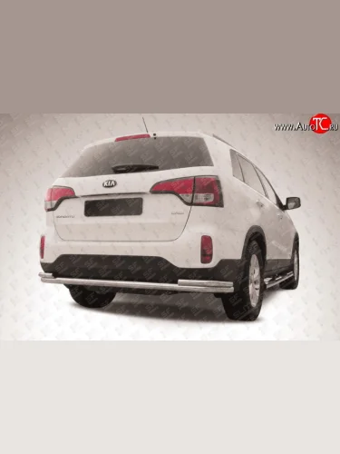 Двойная защита заднего бампера из трёх труб диаметром 57 и 42 мм Slitkoff (Нержавейка) KIA Sorento  XM (2012-2015) рестайлинг