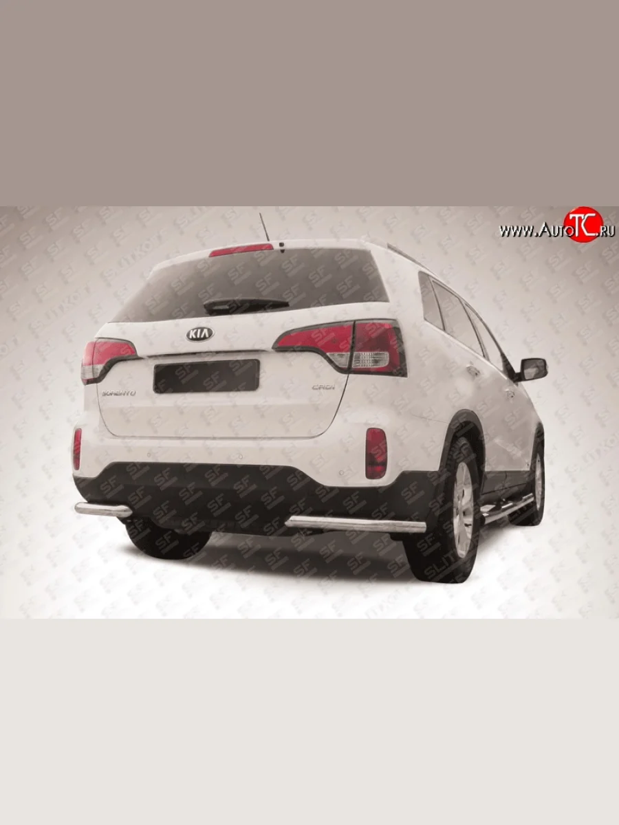 Защита заднего бампера из двух боковых уголков диаметром 57 мм Slitkoff KIA Sorento XM рестайлинг (2012-2015) (Нержавейка, Полированная)  с доставкой в г. Керчь