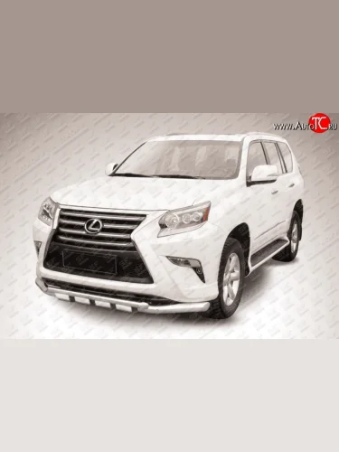 Защита переднего бампера из трёх труб диаметрами 76 и 57 мм с зубьями Slitkoff (Нержавейка) Lexus GX460 J150 1-ый рестайлинг (2013-2019)