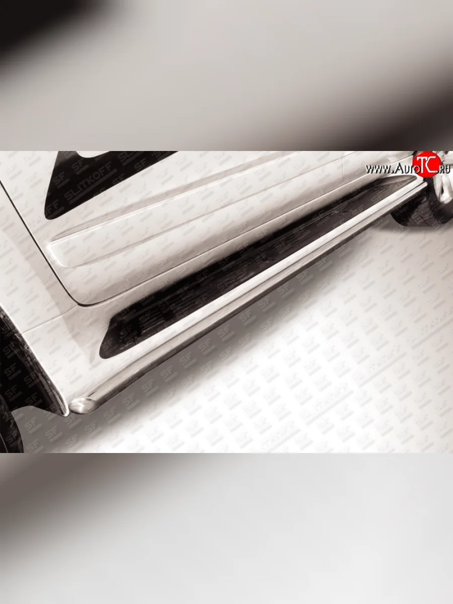 Защита штатных порогов из круглой трубы диаметром 42 мм Slitkoff Lexus GX460 J150 1-ый рестайлинг (2013-2019) (Нержавейка, Полированная)  в Перми Пермском крае