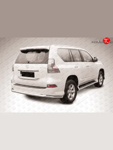 Двойная защита заднего бампера из трёх труб диаметром 76 и 42 мм Slitkoff (Нержавейка) Lexus GX460  J150 (2013-2022) 1-ый рестайлинг, 2-ой рестайлинг