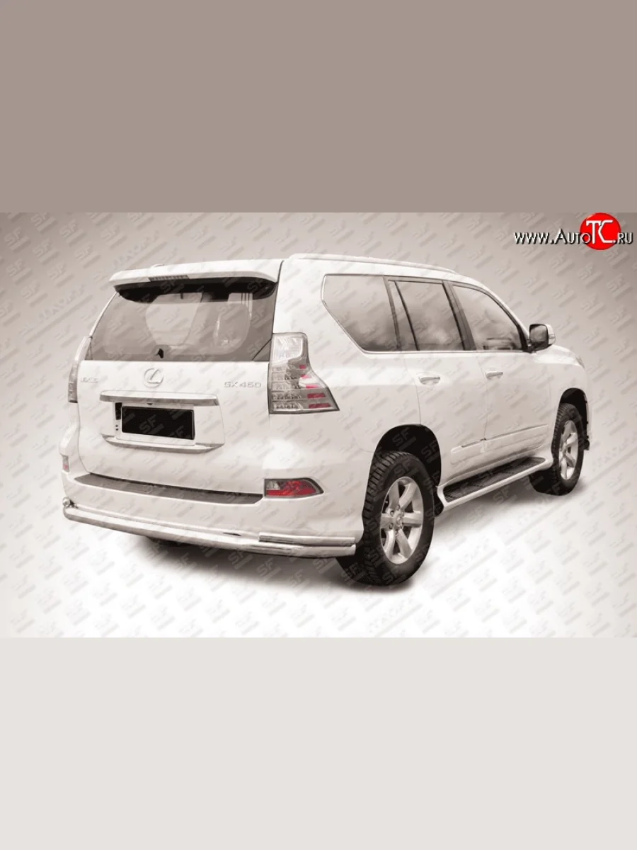 Двойная защита заднего бампера из трёх труб диаметром 76 и 42 мм Slitkoff Lexus GX460 J150 1-ый рестайлинг (2013-2019) (Нержавейка, Полированная)  с доставкой в г. Керчь
