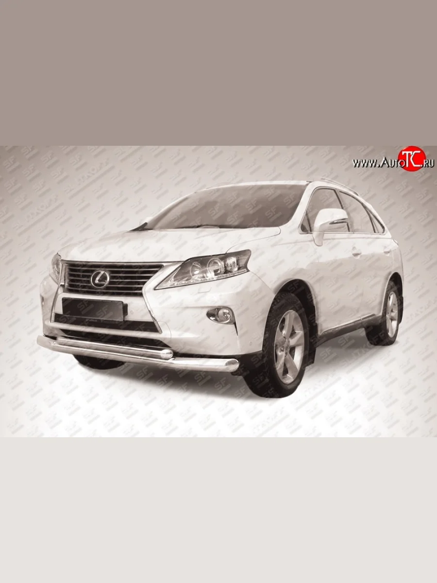 Двойная защита переднего бампера из двух труб диаметром 76 и 57 мм Slitkoff Lexus RX350 AL10 рестайлинг (2012-2015) (Нержавейка, Полированная)  в Перми Пермском крае
