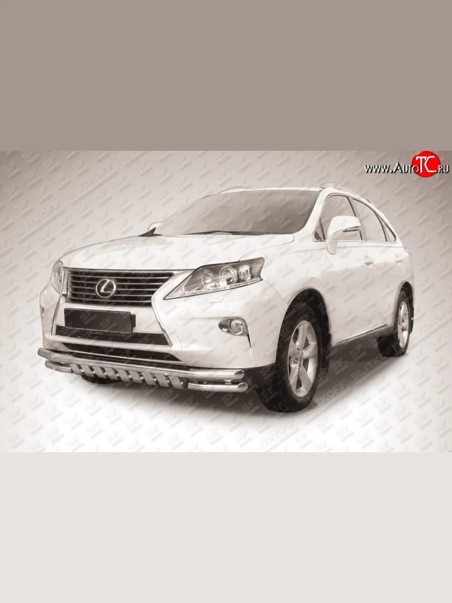 Двойная защита переднего бампера из труб диаметром по 57 мм с защитой картера Slitkoff Lexus RX350 AL10 рестайлинг (2012-2015) (Нержавейка, Полированная)  в Керчи Республика Крым