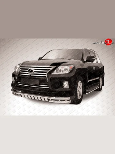 Двойная защита переднего бампера из труб диаметром по 57 мм с защитой картера Slitkoff (Нержавейка) Lexus LX570  J200 (2012-2015) 1-ый рестайлинг
