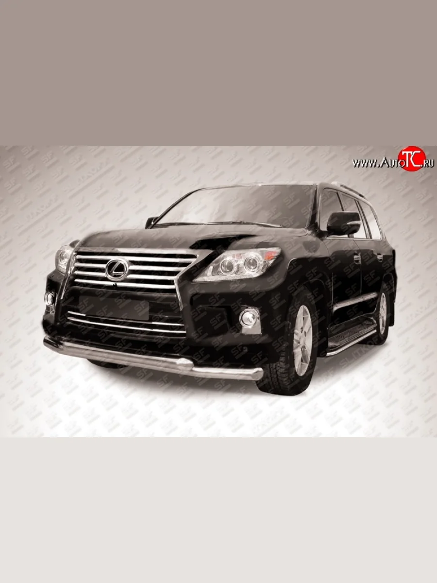Двойная защита переднего бампера из труб диаметрами по 76 мм Slitkoff  Lexus LX570 (2012-2015) J200 (Нержавейка, Полированная)  с доставкой в г. Керчь