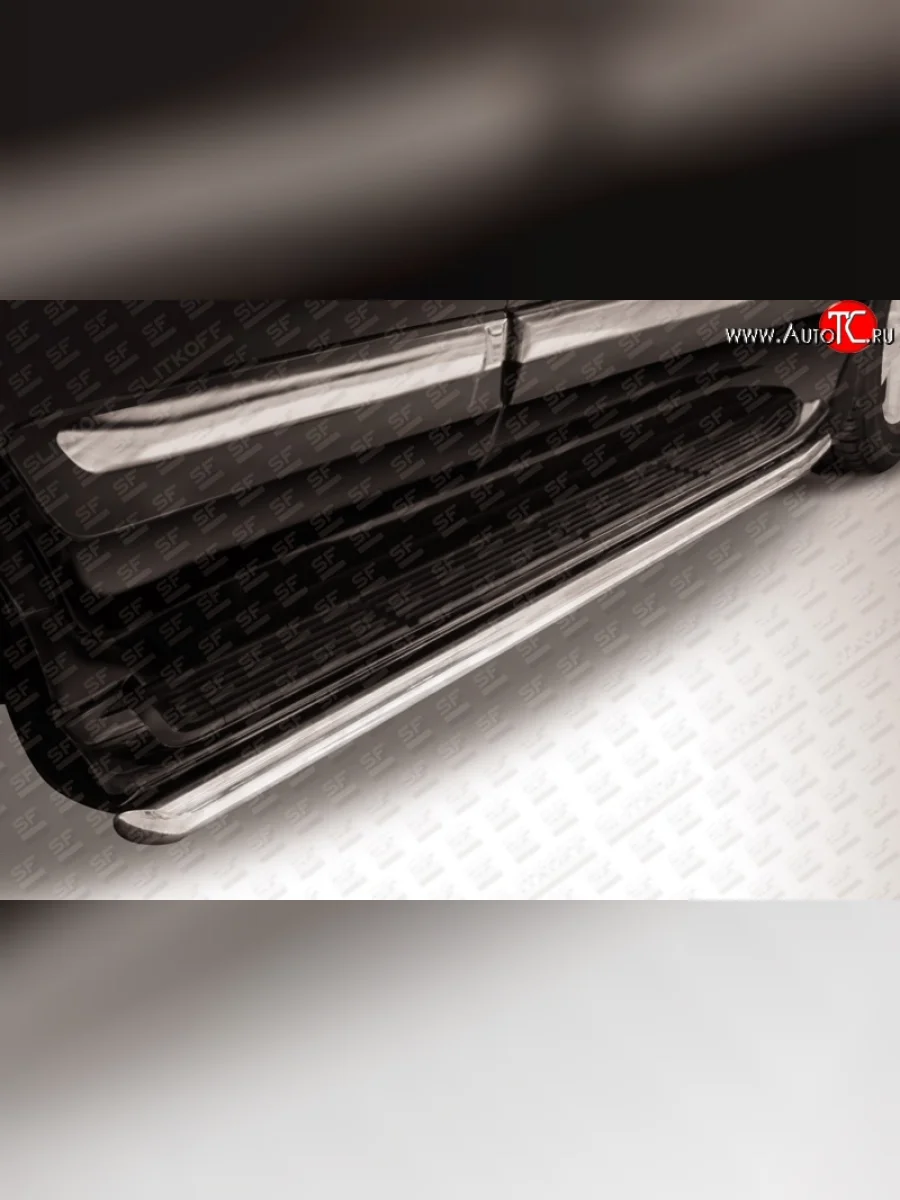 Защита штатных порогов из круглой трубы диаметром 57 мм Slitkoff Lexus LX570 J200 1-ый рестайлинг (2012-2015) (Нержавейка, Полированная)  с доставкой в г. Керчь