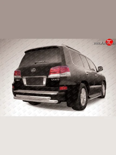 Двойная защита заднего бампера из труб диаметрами по 76 мм Slitkoff (Нержавейка) Lexus LX570  J200 (2012-2015) 1-ый рестайлинг