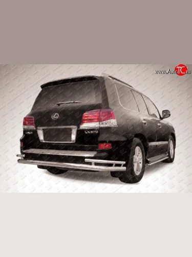 Двойная защита заднего бампера из трёх труб диаметром 76 и 42 мм Slitkoff (Нержавейка) Lexus LX570  J200 (2012-2015) 1-ый рестайлинг