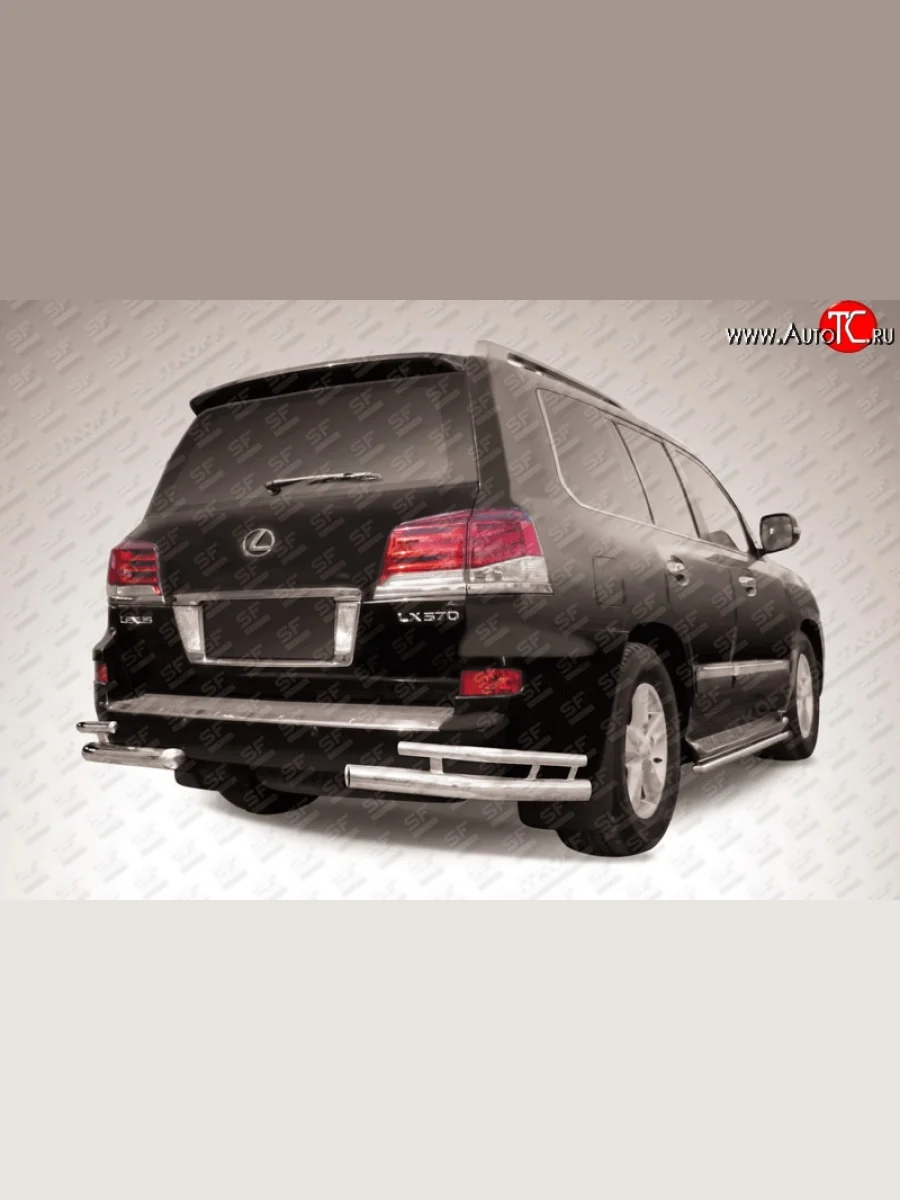 Защита заднего бампера из двойных боковых уголков с диаметром труб 76 и 42 мм Slitkoff Lexus LX570 J200 1-ый рестайлинг (2012-2015) (Нержавейка, Полированная)  с доставкой в г. Керчь