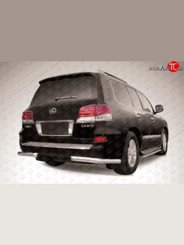 Защита заднего бампера из двух боковых уголков диаметром 76 мм Slitkoff (Нержавейка) Lexus LX570 J200 1-ый рестайлинг (2012-2015)