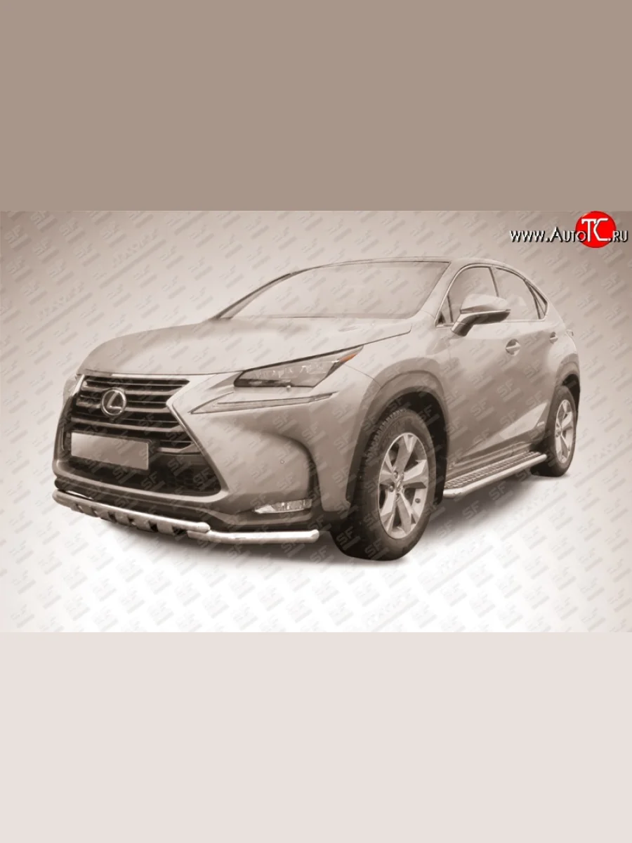 Защита переднего бампера из трёх труб диаметрами 57 мм с зубьями Slitkoff Lexus NX300h Z10 дорестайлинг (2014-2017) (Нержавейка, Полированная)  в Самаре Самарской области