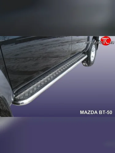 Широкая защита порогов Slitkoff Mazda BT-50 (2006-2011) (Нержавейка)