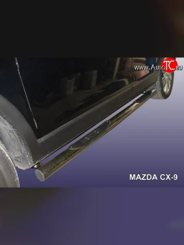 Защита порогов из трубы d76 мм с пластиковыми вставками для ног Slitkoff (Нержавейка) Mazda CX-9 TB дорестайлинг (2007-2009)