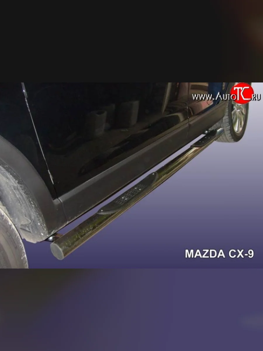 Защита порогов из трубы d76 мм с пластиковыми вставками для ног Slitkoff Mazda CX-9 TB дорестайлинг (2007-2009) (Нержавейка, Полированная)  с доставкой в г. Керчь