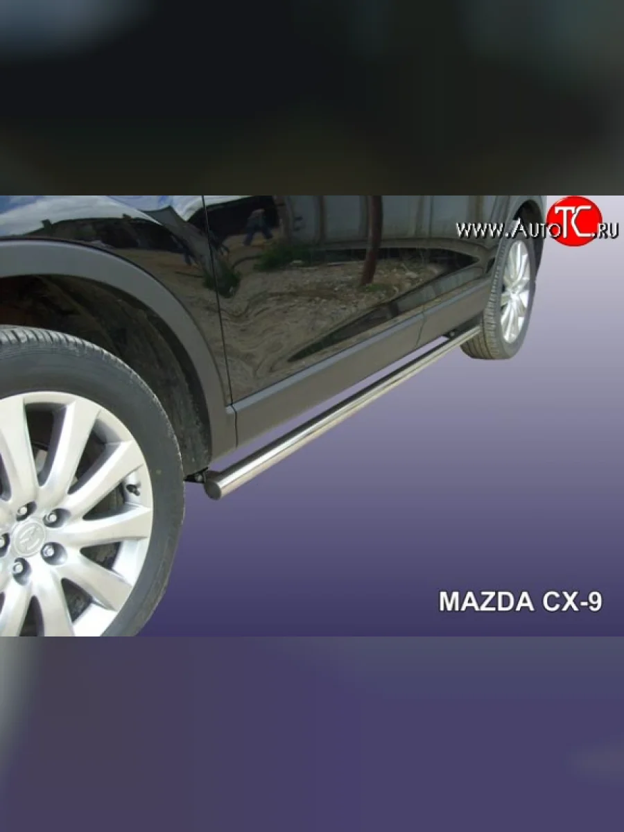 Защита порогов из круглой трубы диаметром 57 мм Slitkoff Mazda CX-9 TB дорестайлинг (2007-2009) (Нержавейка, Полированная)  с доставкой в г. Керчь