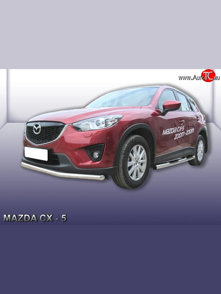 Одинарная защита переднего бампера из трубы диаметром 57 мм Slitkoff Mazda CX-5 KE дорестайлинг (2011-2014) (Нержавейка, Полированная)  с доставкой в г. Керчь