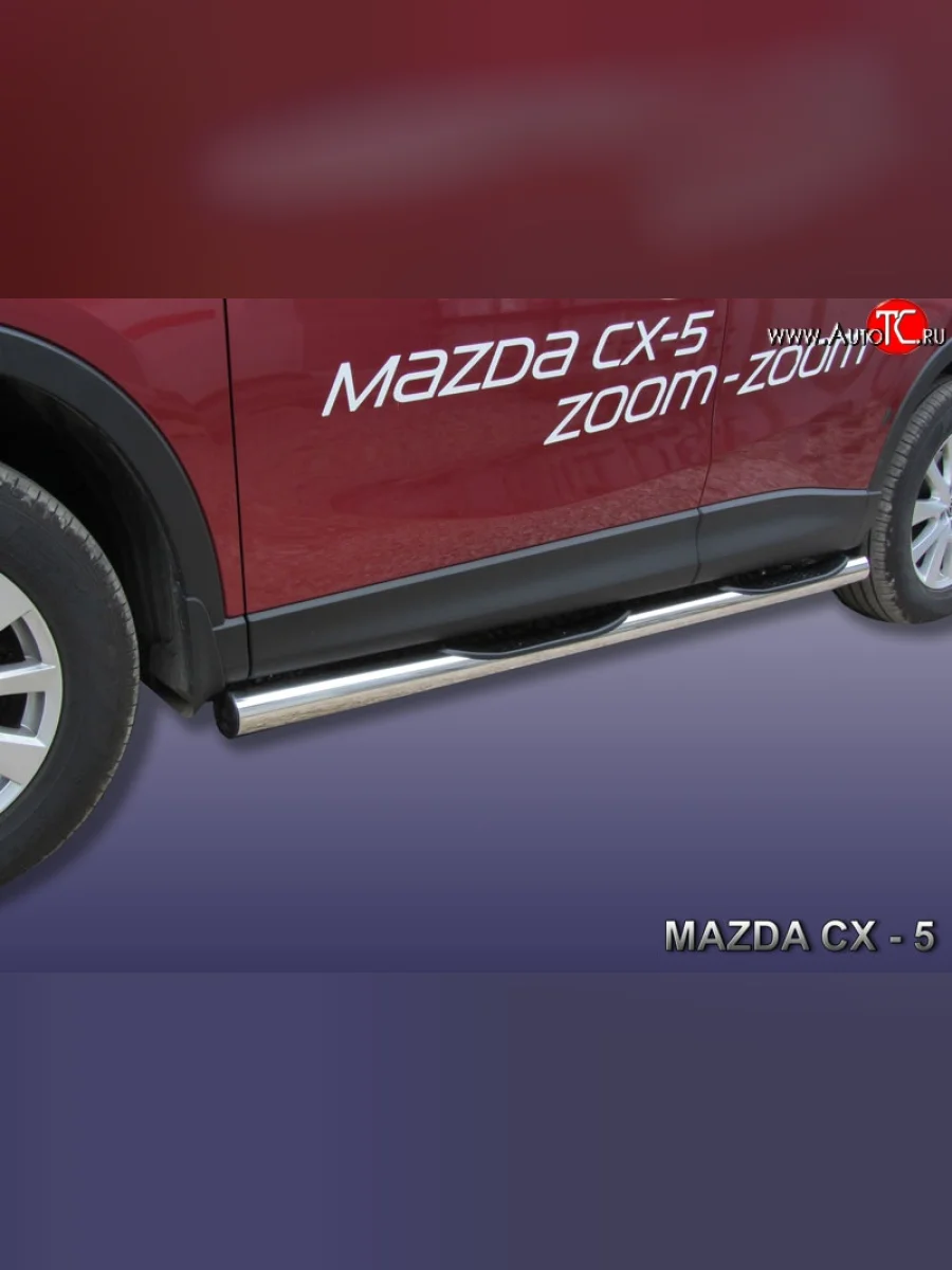 Защита порогов из трубы d76 мм с пластиковыми вставками для ног Slitkoff Mazda CX-5 KE дорестайлинг (2011-2014) (Нержавейка, Полированная)  с доставкой в г. Керчь