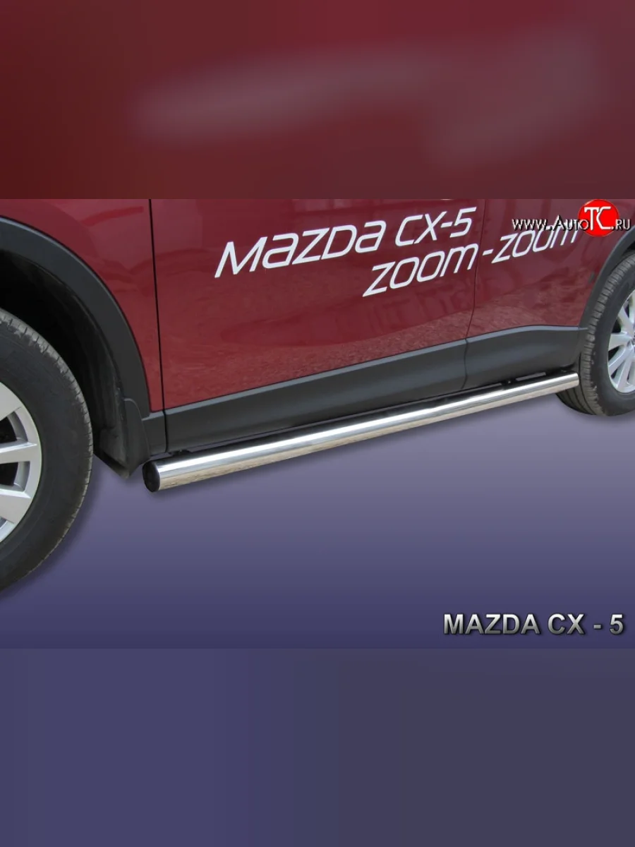 Защита порогов из круглой трубы диаметром 76 мм Slitkoff Mazda CX-5 KE рестайлинг (2015-2017) (Нержавейка, Полированная)  с доставкой в г. Керчь