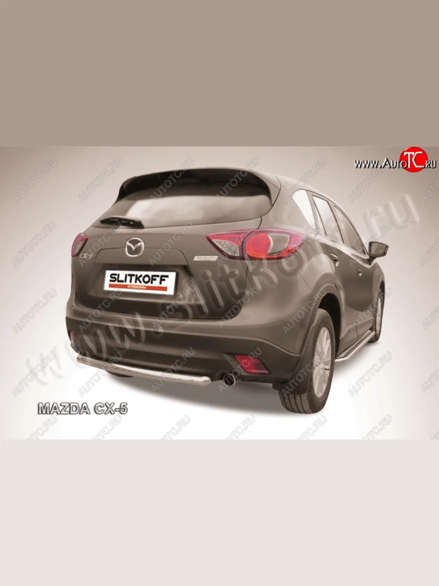 Защита заднего бампера из короткой трубы диаметром 57 мм Slitkoff Mazda CX-5 KE дорестайлинг (2011-2014) (Нержавейка, Полированная)  с доставкой в г. Керчь