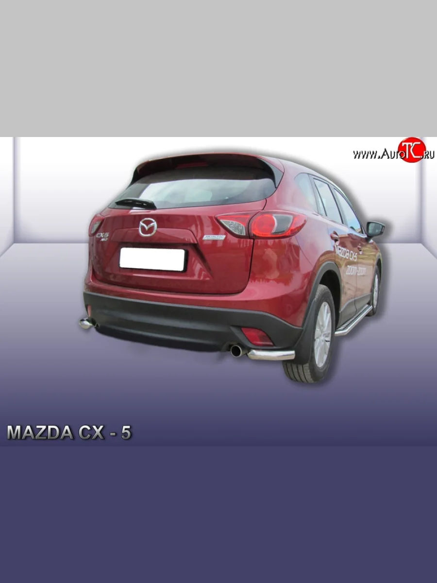 Защита заднего бампера из двух боковых уголков диаметром 57 мм Slitkoff Mazda CX-5 KE дорестайлинг (2011-2014) (Нержавейка, Полированная)  с доставкой в г. Керчь