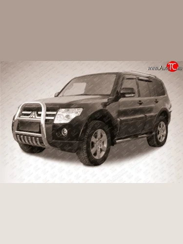 Усиленная высокая защита переднего бампера с защитой картера из трубы диаметром 76 мм Slitkoff Mitsubishi Pajero ( 4 V90,  4 V80) (2006-2015) дорестайлинг, 1-ый рестайлинг, 3 дв. 1-ый рестайлинг