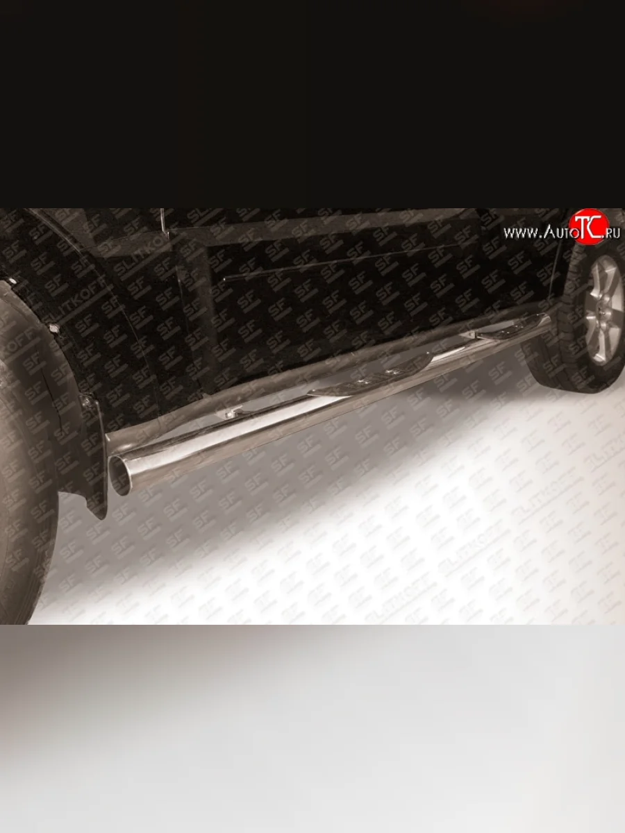 Защита порогов из трубы d76 мм с пластиковыми вставками для ног Slitkoff  Mitsubishi Pajero (2006-2015) 4 V90 (Нержавейка, Полированная)  в Самаре Самарской области