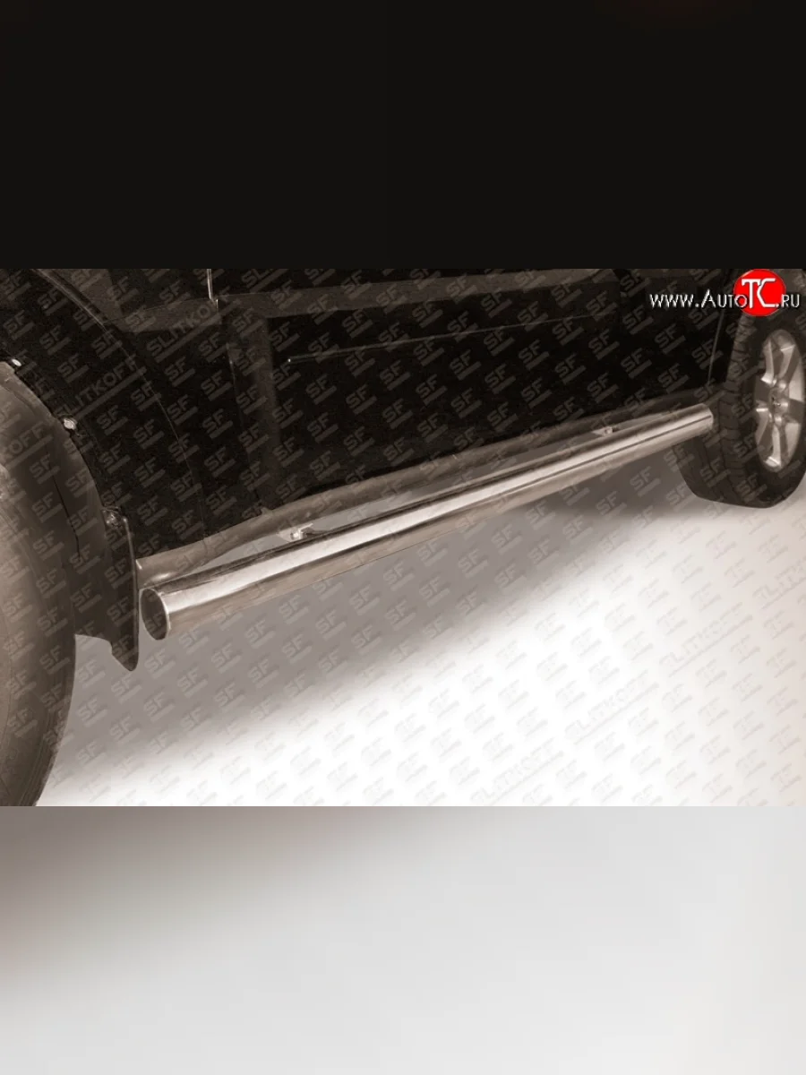 Защита порогов из круглой трубы диаметром 76 мм Slitkoff  Mitsubishi Pajero (2006-2015) 4 V90 (Нержавейка, Полированная)  в Самаре Самарской области